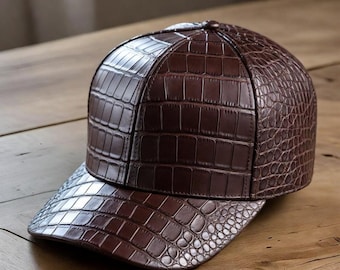 Handmade Brown Crocodile Leather Baseball Cap Luxury Street Wear Cap