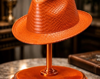 Sombrero vaquero de cuero con estampado de pitón para hombre, hecho a mano, estilo western, textura exótica.