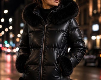 Chaqueta acolchada para mujer con cuello de piel de zorro auténtica, Lederjacken Damen, Pufferjacken S-4XL