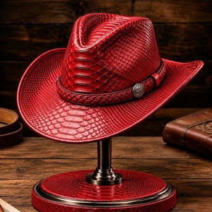 Handmade Python Pattern Leather Cowboy Hat: Western Rancher Style for Men