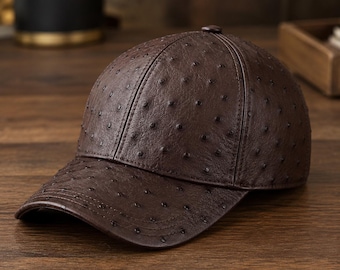 Real Ostrich Baseball Cap Full Quill With Adjustable Closure Strap ,Lederkappe herren