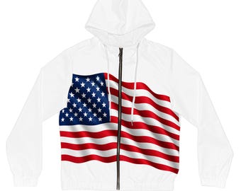 Sweat à capuche vague drapeau américain | Veste zippée à rayures USA Stars
