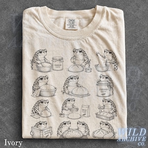 Camiseta estilo tatuaje de ranas vintage con masa madre, linda camiseta retro para amantes del pan, top de animales salvajes de los 90, regalo de naturaleza y bosque, camiseta para mamá campestre.