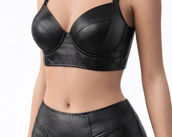 Genuine  Leather Bra and Short/ Thong 2Pcs Set.Soft and Comfortable,close fit attractive look body figure after wear Club,Beach,Normal style