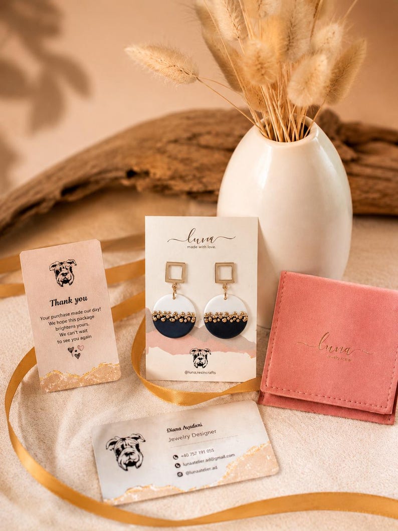 Navy and white colorblock earrings with gold bead detail