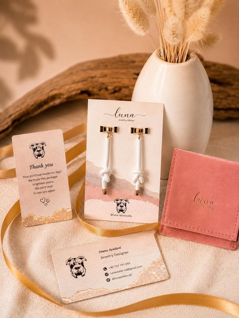 White knot drop earrings with gold bow studs
