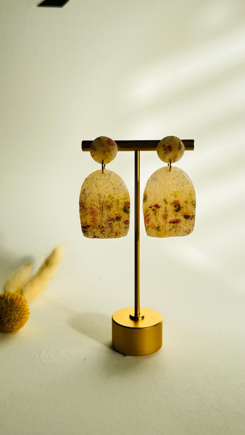 Pressed wildflower resin arch earrings with real dried flowers