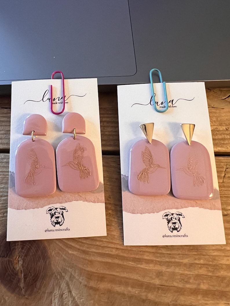 Handmade clay hummingbird earrings