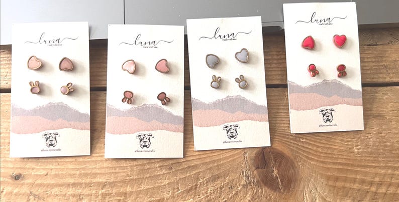 Sweet hearts and bunny polymer clay stud earrings