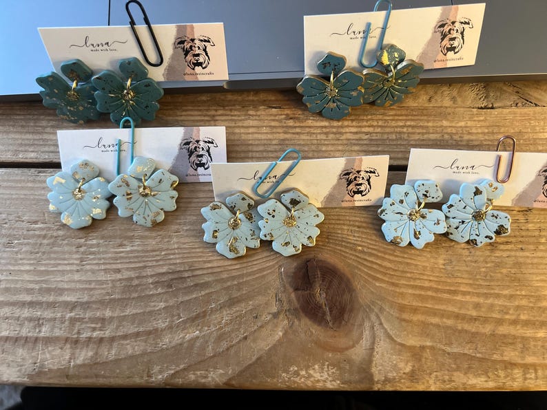Gold foil floral clay dangle earrings