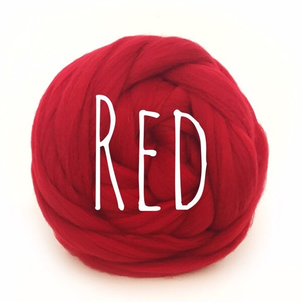 chunky wool yarn Red for arm knitting giant yarn jumbo knit extreme blanket worsted wool needle felting