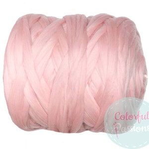 Super chunky wool Pale Pink yarn for arm knitting giant yarn jumbo knit extreme blanket worsted wool needle felting