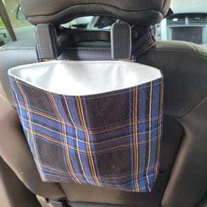 Waterproof, Wipeable and Washable Black & Blue Plaid Car Trash Bag, Waterproof Car Trash Bag, Washable Car Trash Bag, Wipeable Car Trash Bag