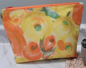 Watercolor Floral Print Makeup Bag: Cotton Cosmetic & Toiletry Pouch