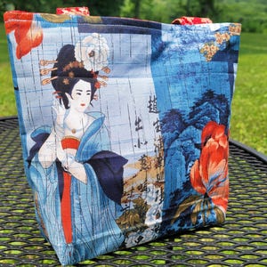 Small Japanese Print Tote, Mini Tote, Small Bag, Small Purse, Mini Tote Bag, Stylish Bag, Handmade Tote, Cotton Tote Bag, Small Tote