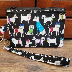 Cute Dog Print Fabric Wristlet Purse, Wristlet Pouch, Wristlet Wallet, Wristlet Purse, Wristlet Zipper Pouch, Keychain Pouch, Small Purse