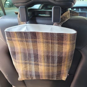 Waterproof, Wipeable and Washable Brown & Tan Plaid Car Trash Bag, Waterproof Car Trash Bag, Washable Car Trash Bag, Wipeable Car Trash Bag