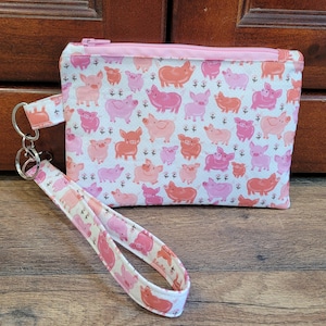 Cute Pig Print Fabric Wristlet Purse, Wristlet Pouch, Wristlet Wallet, Wristlet Purse, Wristlet Zipper Pouch, Keychain Pouch, Small Purse