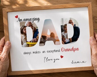 Regalo Personalizzato per Papà o Nonno, Quadro Foto Famiglia, Poster con Nome Personalizzato, Ricordo di Famiglia