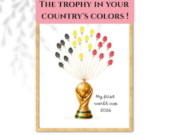 Attività Personalizzata Mondiali per Bambini – Trofeo di Calcio con Impronte Digitali nei Colori del Paese – Attività DIY Palloncini Calcio