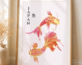 Poster Pesci Koi Giapponesi • Arte Zen Giapponese • Koi Yin Yang • Decorazione Murale Asiatica • Stampa Giapponese Moderna
