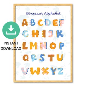 Poster Alfabeto Dinosauri da Stampare, ABC Bambini Educativo, Imparare l’Alfabeto, Decorazione Cameretta, Download Istantaneo