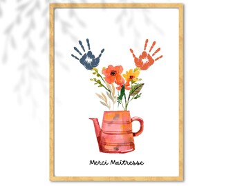 Lavoretto Impronte delle Mani Grazie Maestra | Bouquet di Fiori Personalizzato  Annaffiatoio| Regalo Maestra | Ricordo Bambino DIY