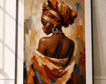 Quadro Donna Africana Moderna | Arte Africana Materica | Decorazione Afro Chic | Ritratto Donna Nera | Stampa da Parete Elegante