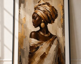 Quadro Donna Africana Elegante | Arte Africana Moderna Materica | Decorazione Afro Chic | Ritratto Donna Nera | Stampa da Parete Luxury