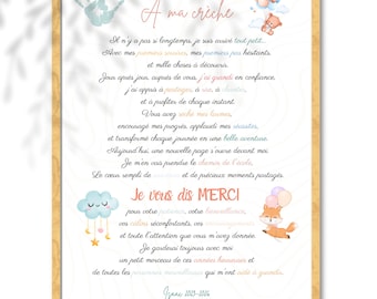 Affiche Fin de Crèche Personnalisée avec Poème, Cadeau Assistante Maternelle, MAM, Micro Crèche, Souvenir Enfant Unique