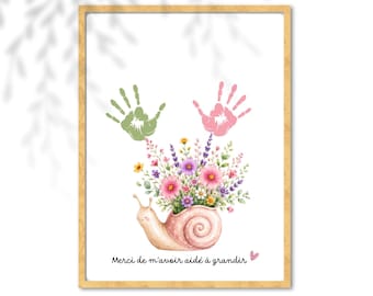 Lavoretto Impronte delle Mani Grazie Maestra | Bouquet di Fiori Personalizzato Vaso Lumaca | Regalo Maestra Tata | Ricordo Bambino DIY