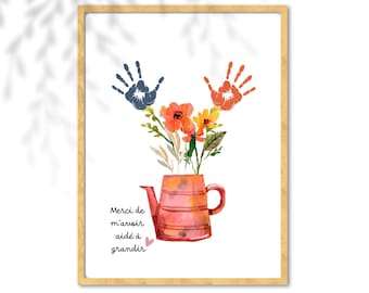 Lavoretto Impronte delle Mani Grazie Maestra | Bouquet di Fiori Personalizzato Annaffiatoio| Regalo Maestra Tata | Ricordo Bambino DIY