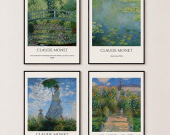 Collezione Claude Monet | Donna con Parasole, Ninfee, Ponte Giapponese e Giardino dell'Artista | Decorazione da Parete Vintage