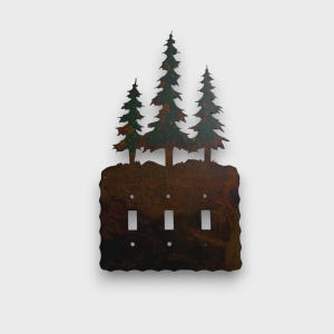 Triple Toggle Light Switch Cover with Pine Trees