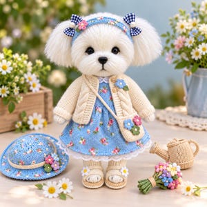 Strickmuster für Bichon-Welpen (PDF), Strickmuster für eine Hundepuppe, flauschiges Welpenspielzeug, Strickmuster für ein Blumenkleid, Geschenk für Hundeliebhaber