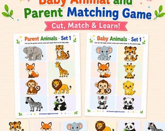 Baby Animal Parent Matching Game | Kindergarten and Preschool Activity | PDF Download