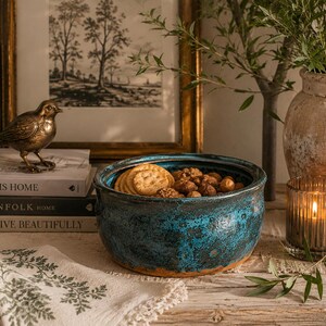 Vintage Studio Pottery Bowl | Signed Jordan Handmade Ceramic Bowl | Rustic Blue Green Planter | Decorative Stoneware Vessel