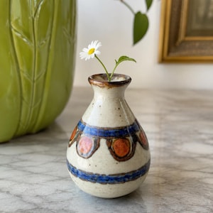 Vintage Studio Pottery Bud Vase, Hand Glazed Ceramic, Mini Boho Floral Decor