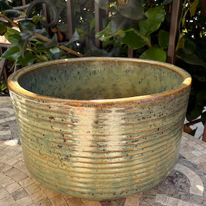 Vintage Studio Pottery Bowl Planter | Sage Green Ceramic Vessel | Rustic Handmade Pottery | Wabi Sabi Decor | Scandinavian Home Accent
