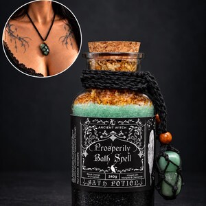 Bath Spell Potion & Aventurine Gemstone Necklace | Prosperity Intention Setting