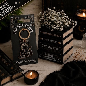 Black Cat Book Stack Vase + Free Keyring | Gothic Cat Lover Gift, Witchy Home Decor