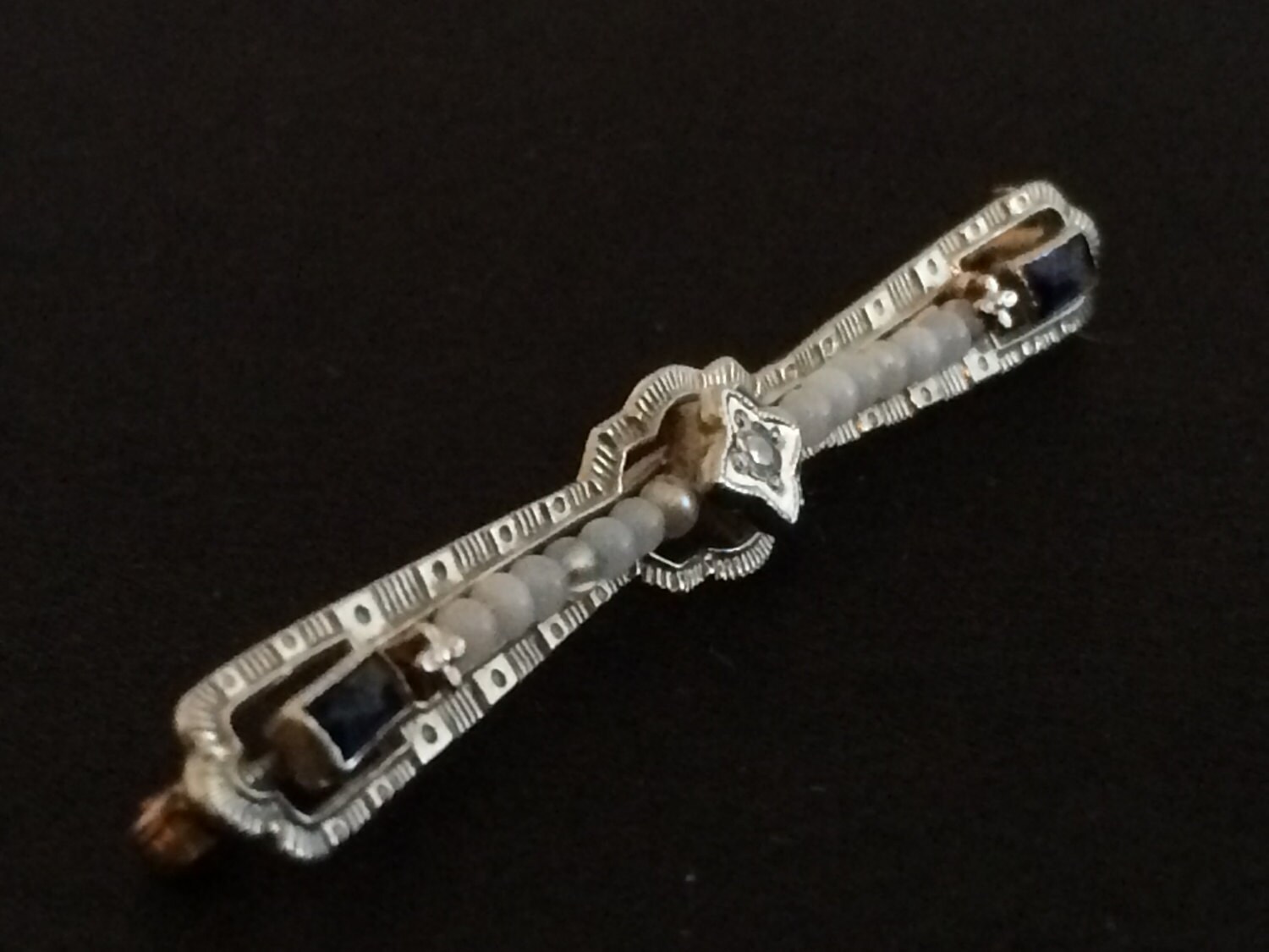 Antique Filigree Brooch Diamond Sapphire and Bead Stick Pin | Etsy