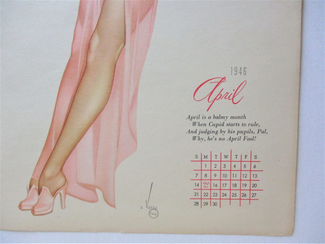 VARGA April 1946 Vintage Pin-up Calendar Page Vintage Pinup | Etsy