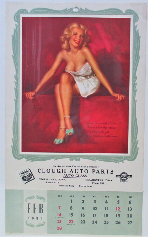 EARL MORAN PINUP, February 1954, an Extra Edition, Calendar Girl, Vintage  Pin-up, Petty Girl, Varga, Clough Auto Parts, Pocahontas Iowa - Etsy New  Zealand