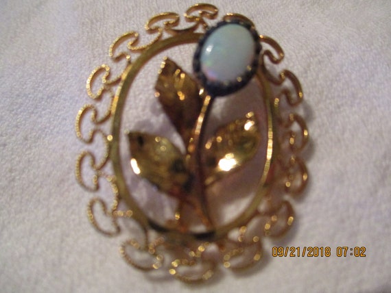 Vintage 14K GF and Opal Filigree Brooch, Vintage … - image 3