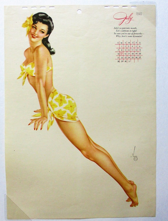 Varga July 1946 Vintage Pin Up Calendar Page Vintage Pinup Etsy