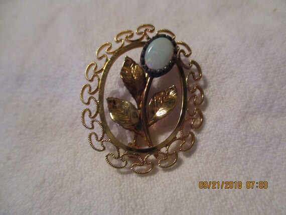 Vintage 14K GF and Opal Filigree Brooch, Vintage … - image 4