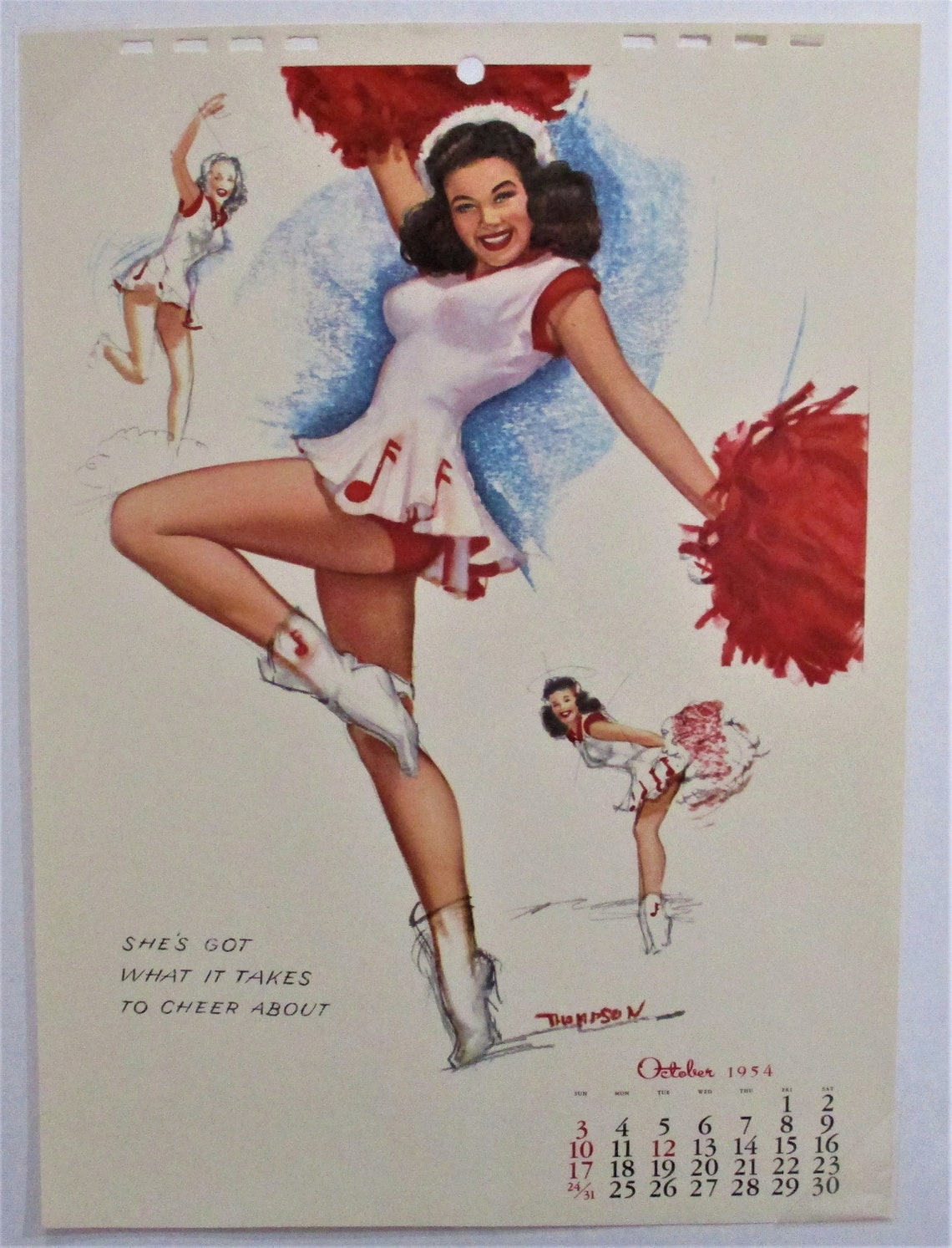 October 1954 Cheerleader Pinup Vintage Calendar Girl Page Etsy