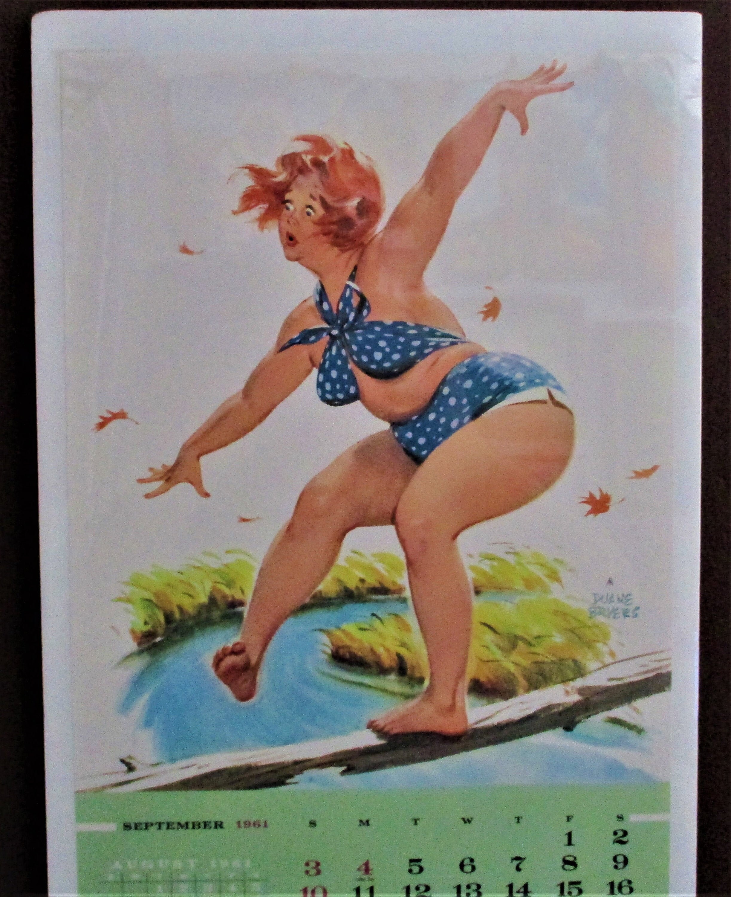 September / October 1961 Pin-up Page, Duane Bryers Hilda, Calendar Girl,  Vintage Pinup, Petty Girl, Varga, Tipsy Redhead Crossing Stream - Etsy  Sweden