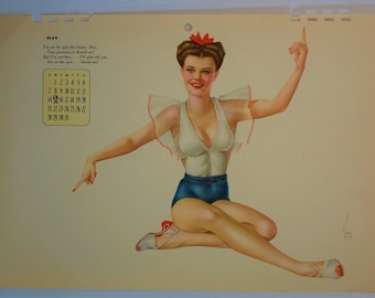 Varga May 1944 Red White and Blue Babe Vintage Pin-up